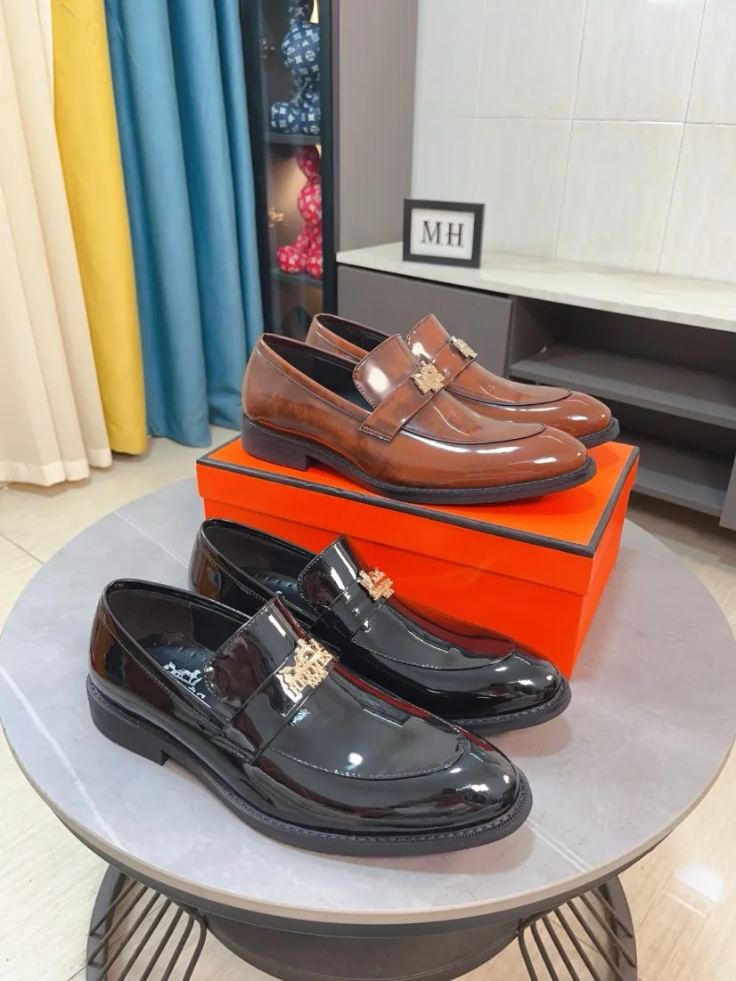 Men's shoes 💰500🌹🌹《HERMES》Hermès business leather shoes, original factory configuration, original imported open edge bead upper + luxury hardware logo + fully imported original customized sheepskin lining, sole: rubber wear-resistant outsole, difficult craftsmanship, original factory follow-up goods, 🔍🔍high quality code number: 38-44 45 can be customized